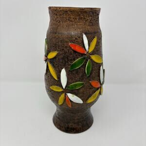 Vtg Aldo Londi Bitossi Rosenthal Netter Pottery Leaf MCM Brown Italy Vase 10"
